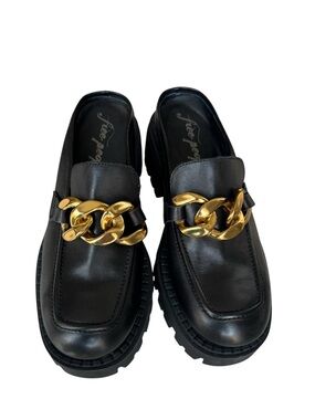 Free People Lyra Link Loafers Mules Black Leather Lug Sole